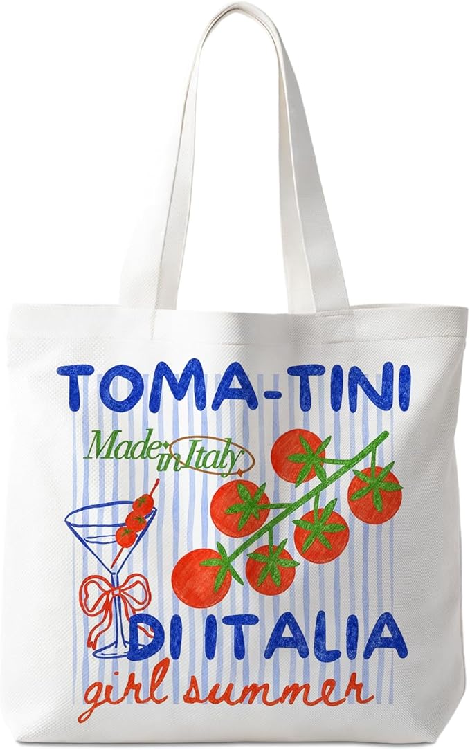 Animals-Flowers-Fruits-Bow Valentines Canvas Heart Tote Bag, Coquette Reusable Shopping Grocery Bags