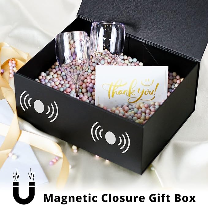 MOYEUPAC Black Gift Box,9" X 7" X 4" with Lids for Presents Magnetic Closure for Gift Packagingwith Ribbon, Gift Box for Birthday, Christmas,Thanksgiving