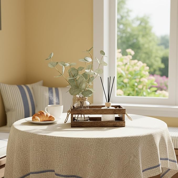 Artificial Eucalyptus Stems in Glass Vase with Faux Water,Combined with Wood Tray Centerpiece Table Decoration,13" Fake Plant with Double-Sided Leaves for Home Decor