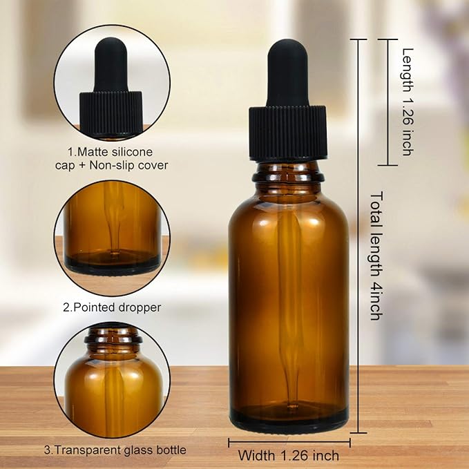 June Fox 99 Pack 1oz Amber Glass Dropper Bottles with Glass Droppers and Black Cap for Essential Oils, Lab Chemicals, Perfumes