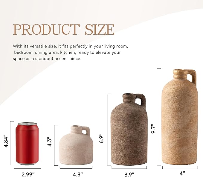 Ceramic Vase Home Table Decor - Flower Vase Set of 3 Living Room Kitchen Decorations Farmhouse Modern Rustic Vases Decorative Centerpiece for Shelf Bedroom Office Bathroom Dining Coffee Desk