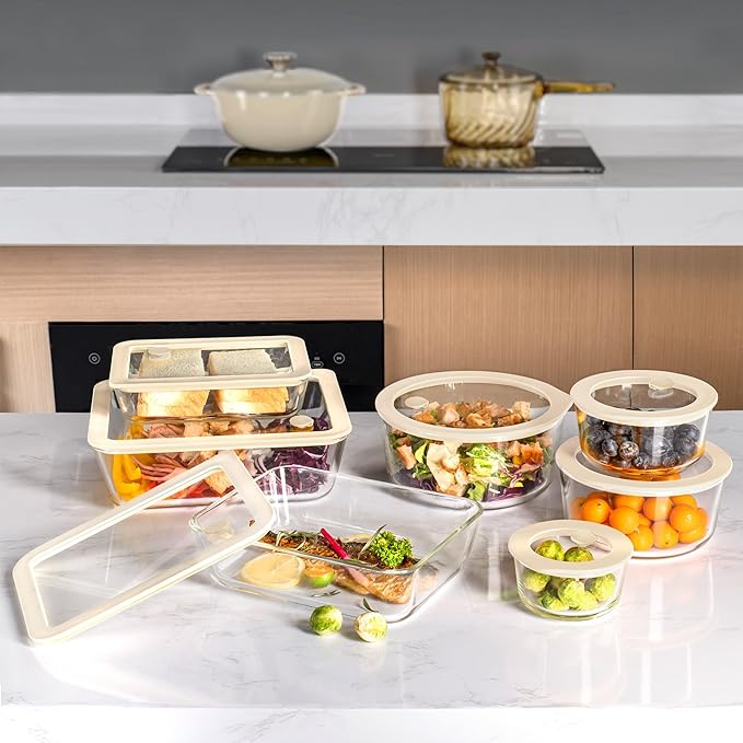 Urban Green Glass Food Container Set with Glass Lid, 3 Pack, Food Storage Containers Set, Airtight, LeakProof, 100% Plastic Free, Meal Prep Containers (White Color)