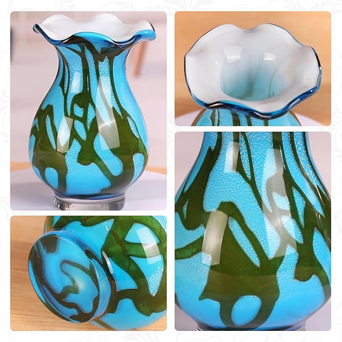 KAMMAK Colored Glass Vase, Beautiful Hand Blown Decorative Vase, Modern Art Vase for Flower Mantle Dining Table Centerpiece, Entryway Living Room Wedding Decoration, FH007