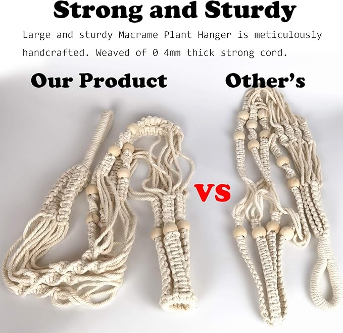 43 Inches Macrame Plant Hangers Large for up to 12 inch Pot Extra Long with Heavy Duty Swag Hooks No Tassel Cotton Rope Hanging Plant Holders (Beige, 2 Pack)