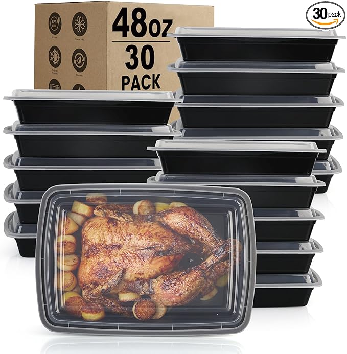 Meal Prep Containers Reusable - 48oz Food Storage Containers with Lids 30 Pack, To Go Food Containers for Meal Prep, Disposable To Go Container with Lids, BPA Free, Microwave/Dishwasher/Freezer Safe