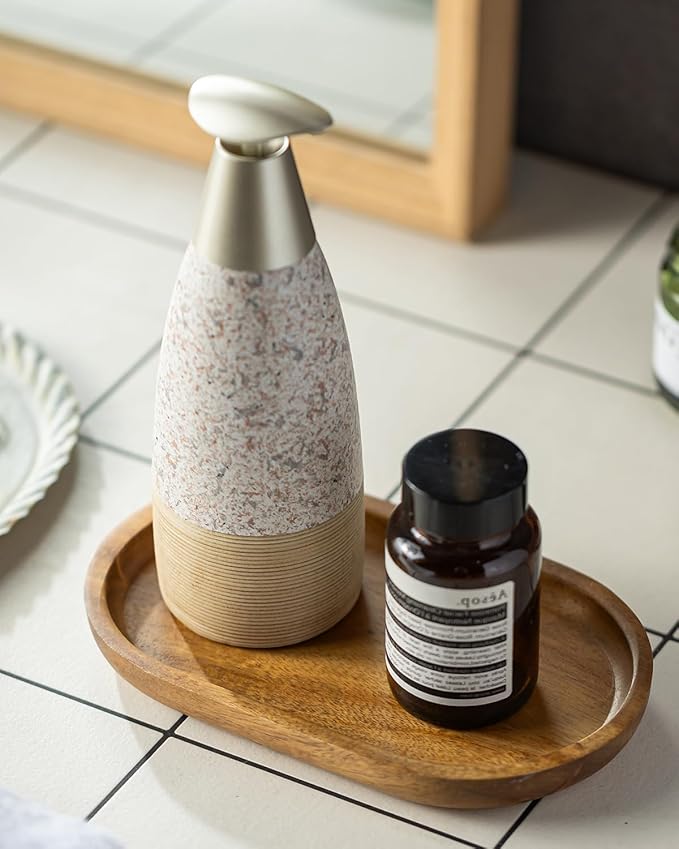 Soap Dispenser Set for Shower, Ceramic Refillable Soap Bottle for Shampoo, Conditioner, Bathroom & Kitchen with Silicone Funnel and 2 Pumps for Thanksgiving, Christmas, Granite Peach Blossom, 12 oz