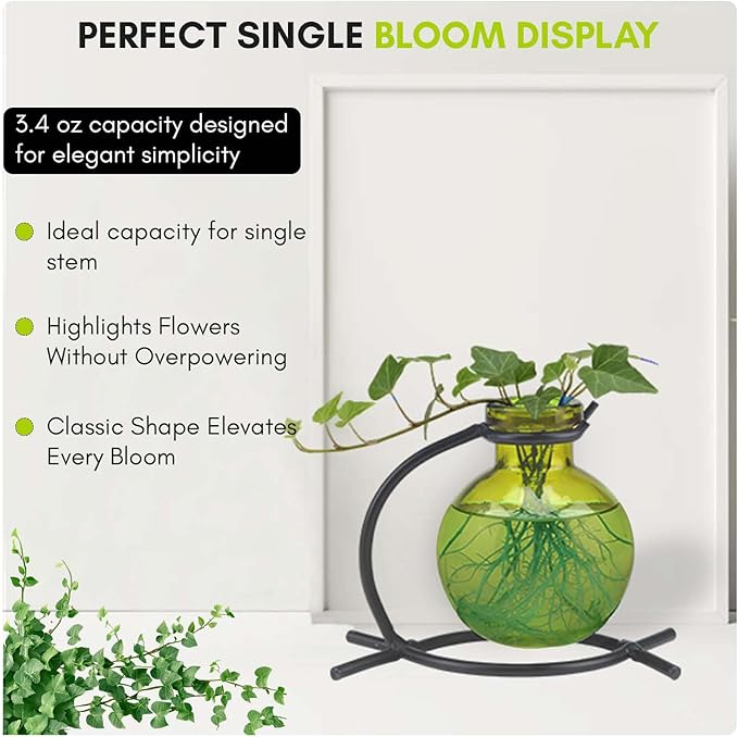 Couronne Company M501-200-01 Casablanca Recycled Glass Vase & Metal Stand, 4", Lime, 1 Piece