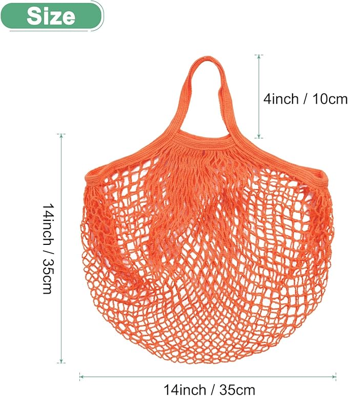 1-Pack Cotton Mesh Bag, Reusable Washable Mesh Net String Grocery Bags, Reusable Produce Bags with Handle, Net Tote Bag for Fruits/Vegetables Shopping [Orange, Short Handle]