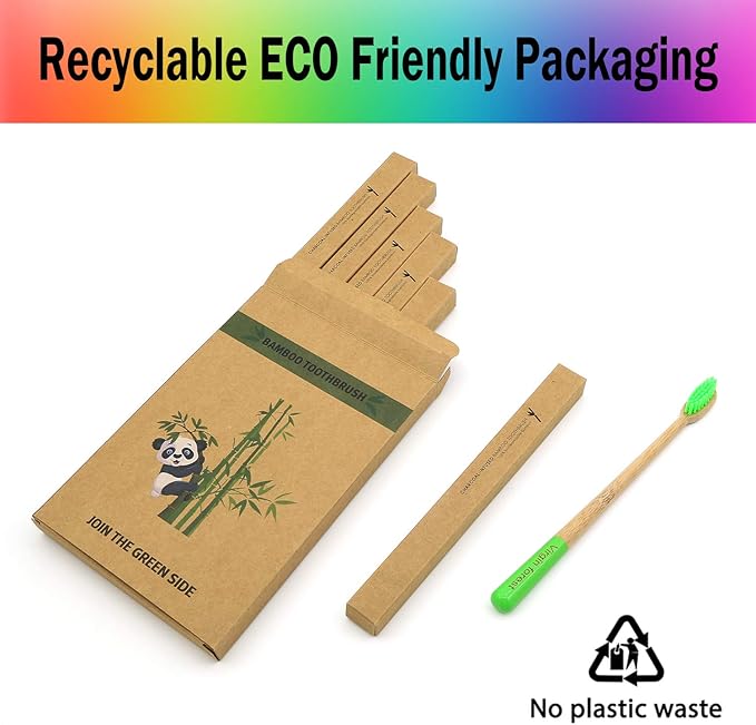 Virgin Forest Bamboo Toothbrush, Natural Eco Friendly Biodegradable Wood Toothbrushes, Vegan Organic Charcoal Tooth Brush, Pack of 6