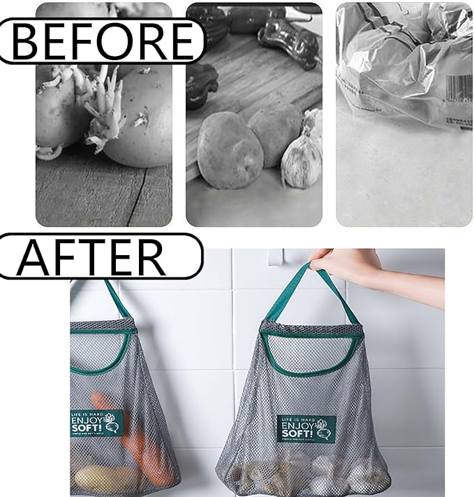 3pcs Reusable Hanging Mesh Produce Bags - Portable, Breathable Net Bags for Fruit, Vegetable, Garlic, Onion, Potatoes - Home, RV, Camper Storage