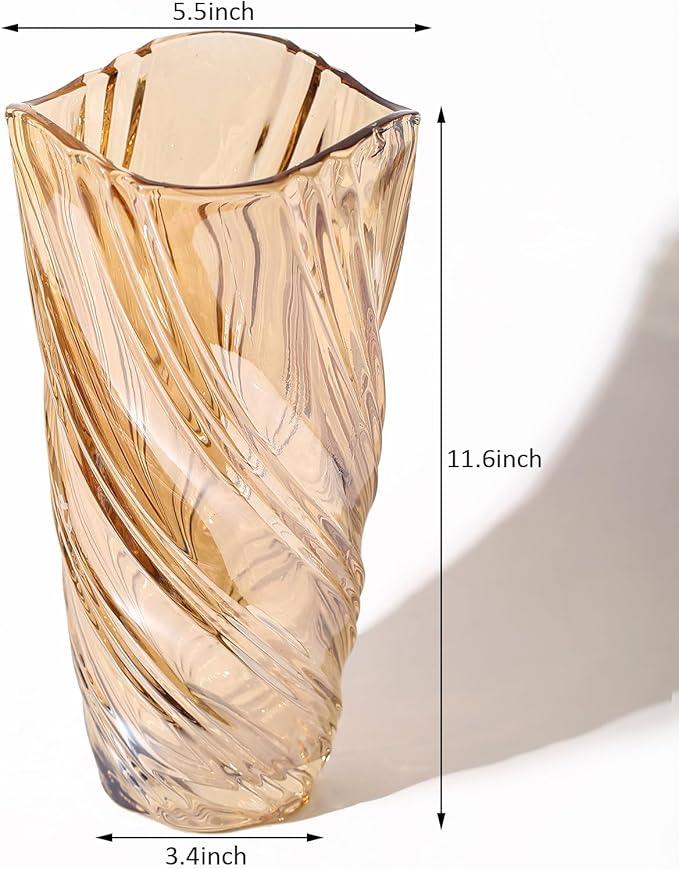 Glass Vase,Elegant Spiral Decorative Centerpiece for Home, Office,Wedding, Stylish Blown Glass Flower Vase