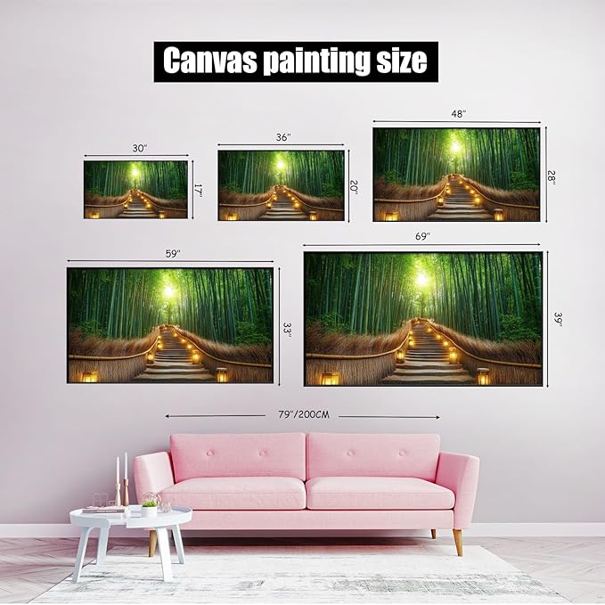 Bamboo Forest Canvas Wall Art, Kyoto Japan Bamboo Canvas Wall Art, Bamboo Forest Picture Prints, Nature Pictures Wall Decor Large, Home Decor, Canvas Wall Art for Bedroom, Living Room (Gold Framed, 69"x39"|174x98cm)