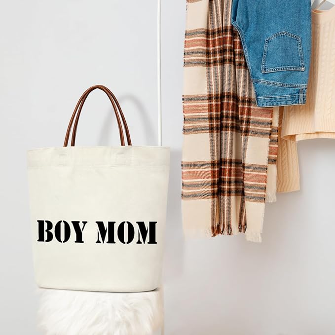 Canvas Tote Bag for Women, Birthday Gifts, Aesthetic Reusable Grocery Shopping Bags With Leather Handles