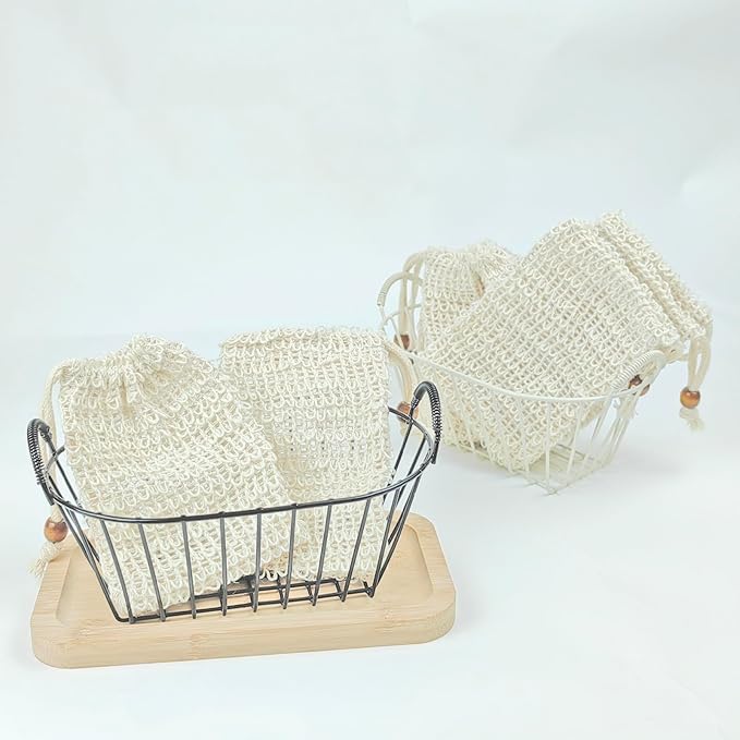 8 PCS Beige Soap Saver Bag Natural Sisal Soap Bag Pouch for Foaming and Drying Soap Holder for Shower Exfoliating Mesh Soap Bag