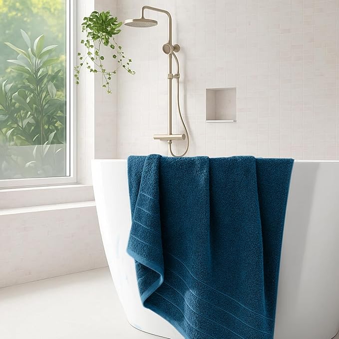 DAN RIVER Bath Towels Set of 4, 30 x 60 Inches, 100% Cotton, Larger & Lighter Weight, Quicker to Dry, Super Soft and Absorbent, Ideal Hotel Towels for Daily Use, Blue Opal