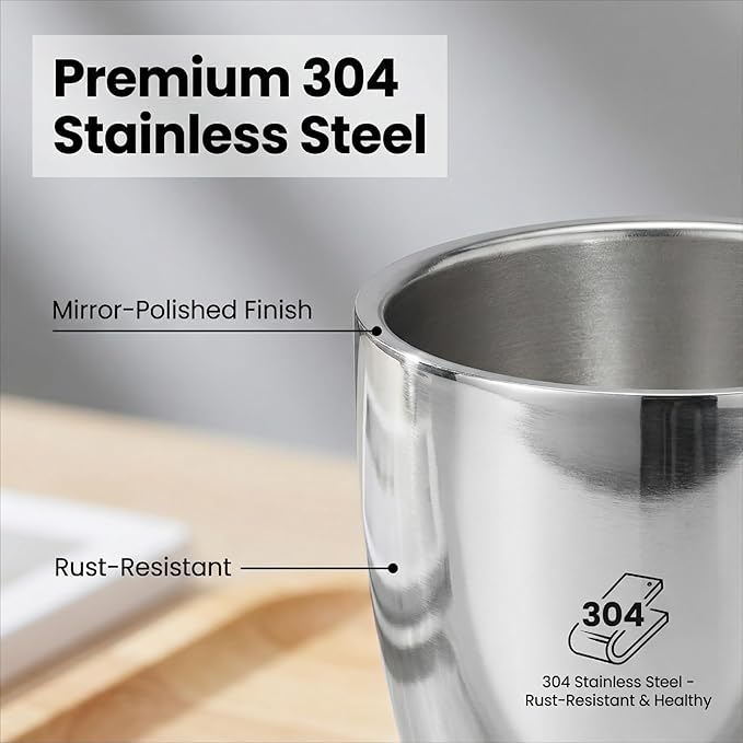 2-Pack Double Wall Stainless Steel Insulated Cups, 8.8oz (260ml), Hot & Cold Drinkware for Travel, Office, Home – Sweat-Proof, Durable, Mirror Polished Finish (Silver)