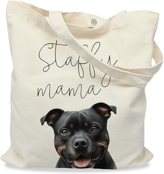 Dog Mama Tote Bag – Cute Dog Lover Canvas Bag, Reusable Shopping Shoulder Bag for Women, Pet Mom Gift,