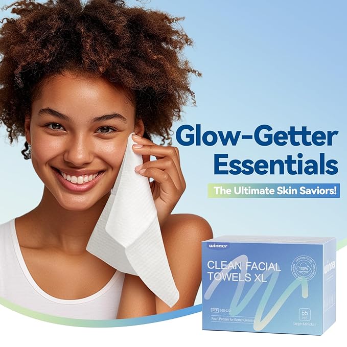 Winner Face Towels, 100% USDA Biobased Facial Towelettes XL, Disposable Face Towel for Sensitive Skin, Ultra Soft Makeup Remover Dry Wipes, Odor-Free, 110 Count, 2 Pack