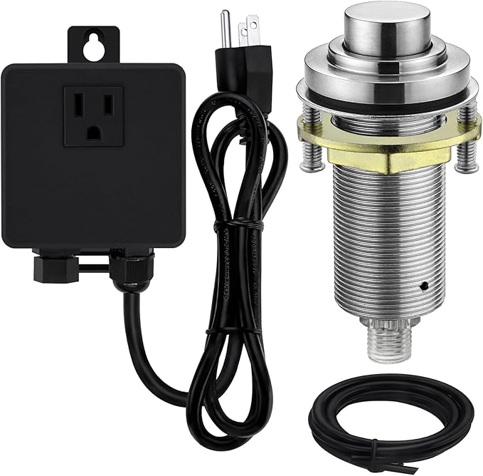 SinkTop Air Switch Kit with Brushed Nickel Long Button (Full Brass) for Garbage Disposal, Single Outlet