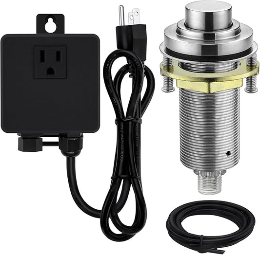 SinkTop Air Switch Kit with Brushed Nickel Long Button (Full Brass) for Garbage Disposal, Single Outlet