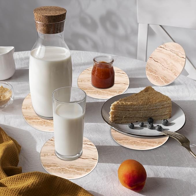 Acejoz Drink Coasters Set of 6, Absorbent Coaster for Coffee Table Decor, Marble Style Ceramic Coaster for Home Decor, 4 Inches