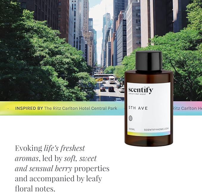 Scentify 5th Ave Aroma Oil Refill Scent for Oil Diffusers - Bergamot, Floral, Gardenia Scents - Luxurious Relaxing Aromatherapy Diffuser Fragrance 470ml, 16 oz