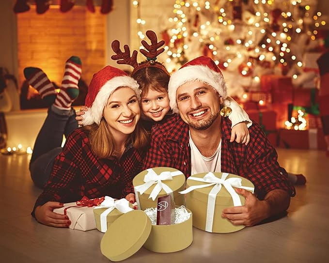 Bengnkes Round Gift Box Kraft Gift Boxes with Lids for Presents 4 Packs Luxury Nesting Gift Boxes Small with 17ft Ribbon for Bridesmaid Valentines Mother's day Graduation