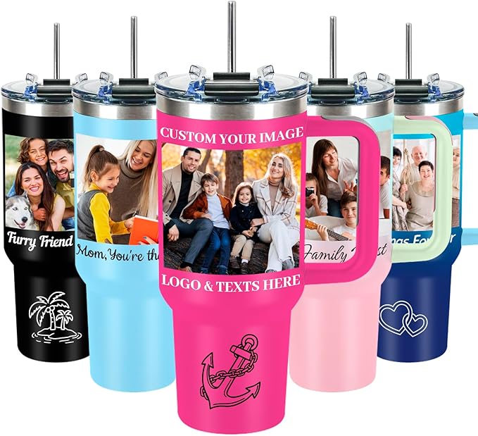 Personalized Tumbler with Pictures Text Name, Custom Double Wall Insulated Tumbler, Personalized Gifts for Women Men Friend, Christmas Gifts, 20oz Coffee Tumbler w/Lid (40 photo)