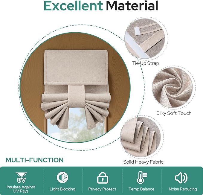 HOMEIDEAS Classroom 100% Linen Blackout French Door Curtains, Classroom Door Window Cover, Privacy Shades Thermal Insulated Small Window Covering, 1 Panel, W8 X L36 Inch, Natural