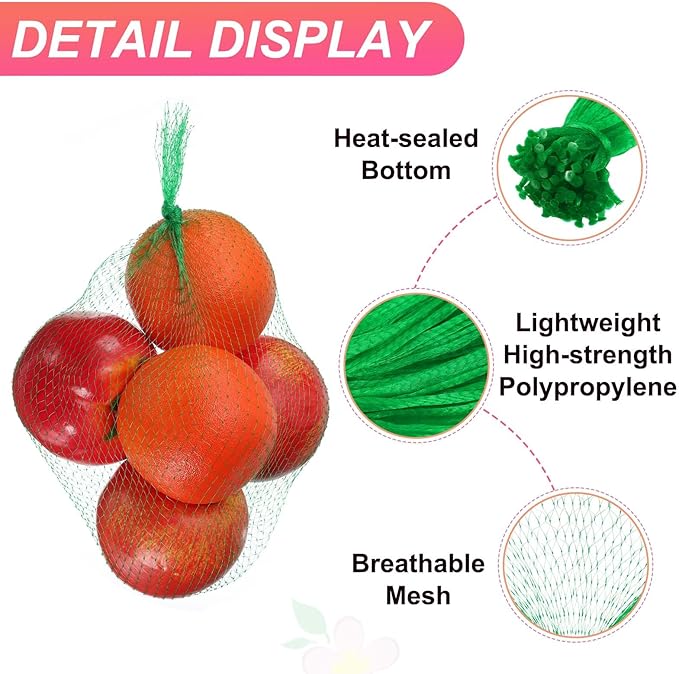 uxcell 100PCS Reusable Mesh Produce Bags, 13.8 Inches Egg Hatching Bags Washable Breathable Fruit Net Stretchable Mesh Netting Storage for Seafood Vegetable Onion Grocery Shopping, Green