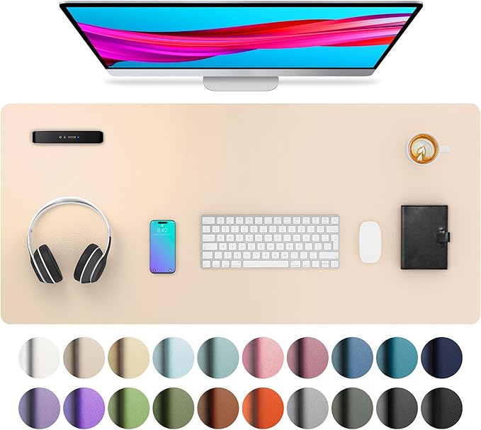 Aothia Large PU Leather Desk Pad Protector – Non-Slip Mouse Pad & Writing Mat for Office/Home, Waterproof, Easy to Clean (36" x 17", Soft Peach)
