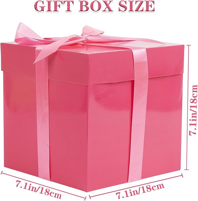 Jaywayang 5 Pack Pink Gift Boxes with Lids, Ribbons and Tissue Papers Square Gift Boxes - 7.1 Inch - Birthday, Wedding, Presents Wrapping, Mother's Day, Valentine's Day Decoration Party Favor Boxes.