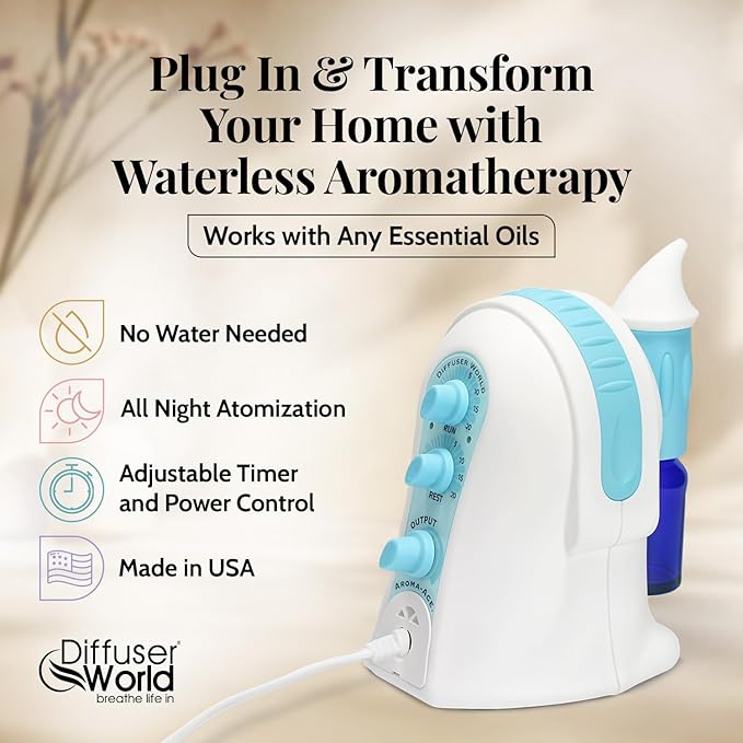 Waterless Diffuser for Essential Oils 110V, Blue Made in USA Aroma Atomizer Diffusers Waterless Essential Oil Diffusers for Home Large Room Fragrance, Home Scent Diffuser Machine, Air Aromatherapy