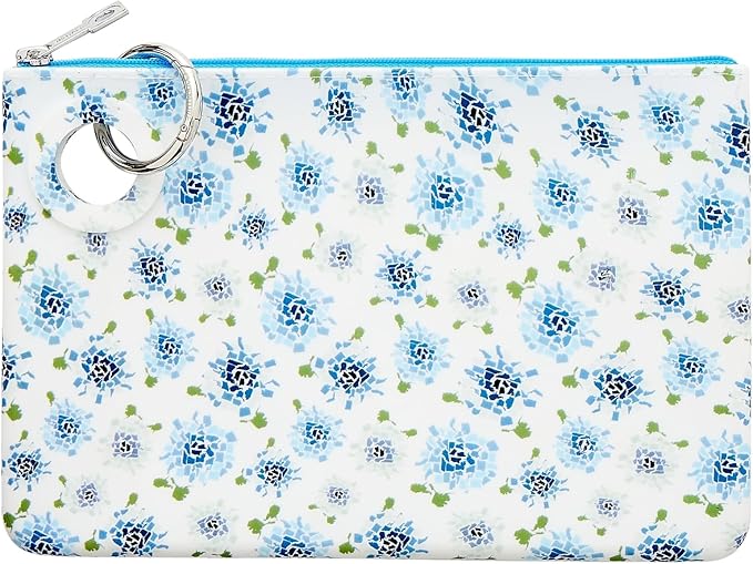 Oventure Large Silicone Pouch - Fifty States Blue Floral Print | Waterproof Zipper Bag & Holiday Gift for Women, Makeup & Travel