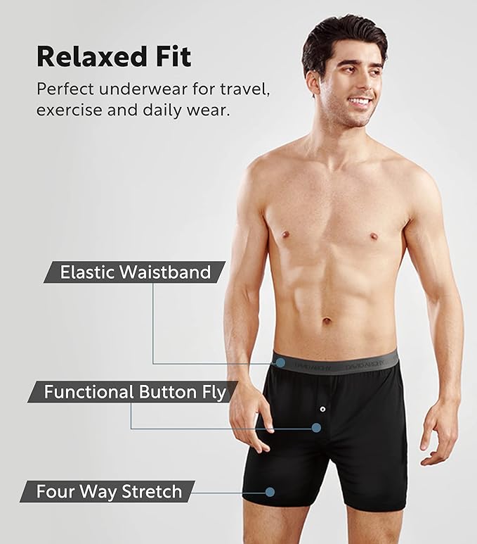DAVID ARCHY Mens Underwear Bamboo Rayon Boxers for Men Breathable and Cool Men's Boxer Shorts with Button Fly 3 or 5 Pack