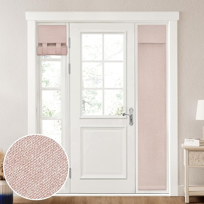 HOMEIDEAS 100% Linen Blackout Sidelight Curtains for Front Door, Side Door Window Curtains, Small Window,Thermal Insulated Covering, 1 Panel, W12 X L68 Inch, Blush Pink