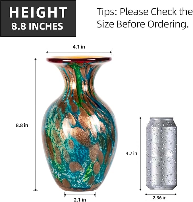 KAMMAK Colored Glass Vase, Beautiful Hand Blown Decorative Vase, Modern Art Vase for Flower Mantle Dining Table Centerpiece, Entryway Living Room Wedding Decoration, FH002