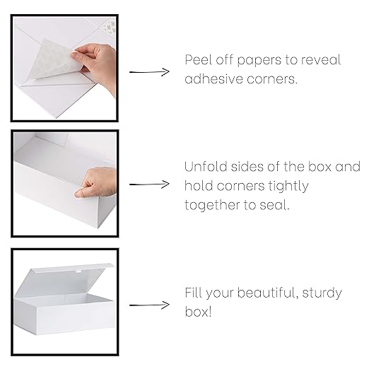 Purple Q Crafts White Hard Gift Box With Magnetic Closure Lid 14" x 9" x 4" Rectangle Favor Boxes With White Glossy Finish (5 Boxes)