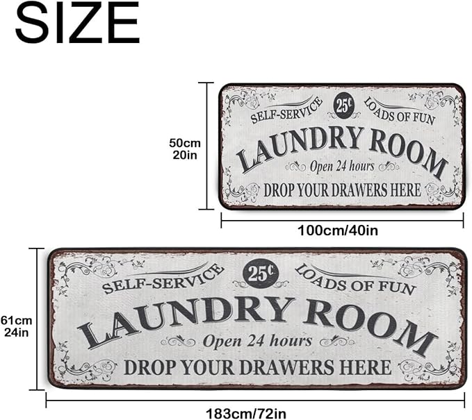 Laundry Room Long Mat Area Rug Non-Slip Floor Mat Waterproof Farmhouse Carpet for Kitchen 40" x 20"(White-1)