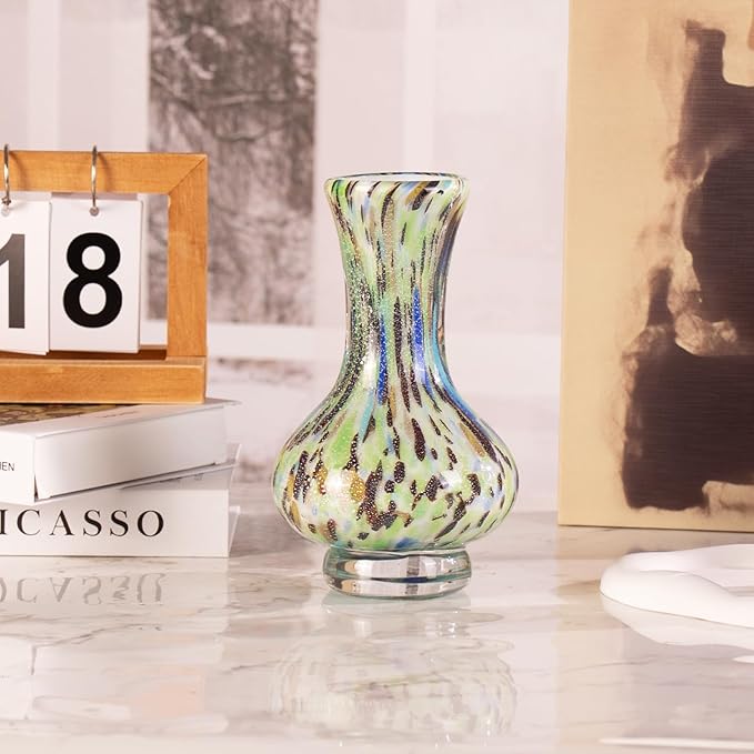 KAMMAK Colored Glass Vase, Beautiful Hand Blown Decorative Vase, Modern Art Vase for Flower Mantle Dining Table Centerpiece, Entryway Living Room Wedding Decoration, FH019