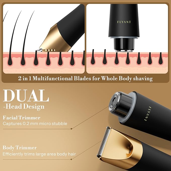 Bikini Trimmer for Women, 2 in 1 Electric Shaver for Women, Bikini Razor Waterproof IPX7 with LED, Pubic Hair Trimmer for Leg Arm Underarm Bikini Area, Christmas Gift Box for Friends - Black Gold