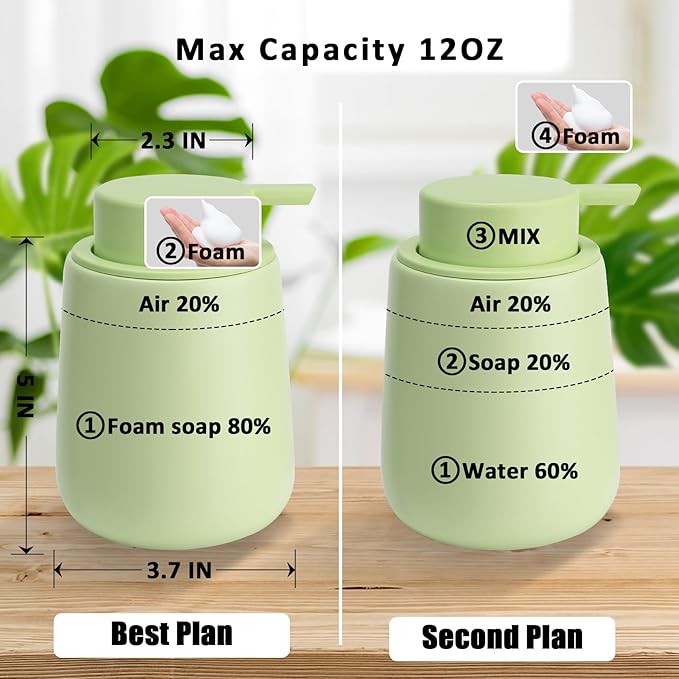 Soap Foaming Dispenser Ceramic with Easy-to-Press Pump Hand Foam Dispenser for Shampoo Bathroom Kitchen 12 oz