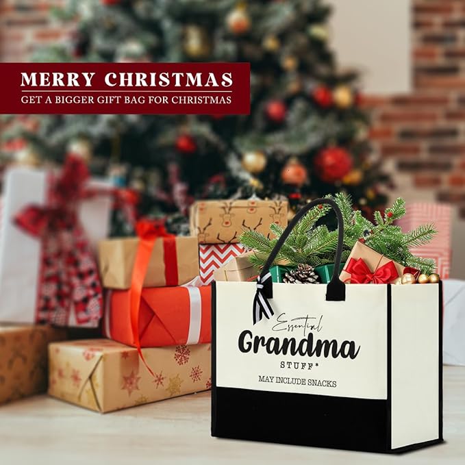 FORBIDDEN PAPER Reusable Beach Grocery Shopping Tote Bags, Canvas Tote Bag for Women, Grandma Gift Christmas Birthday Mother's Day Retirement Gifts for Grandmother, Essential Grandma Stuff Tote Bag