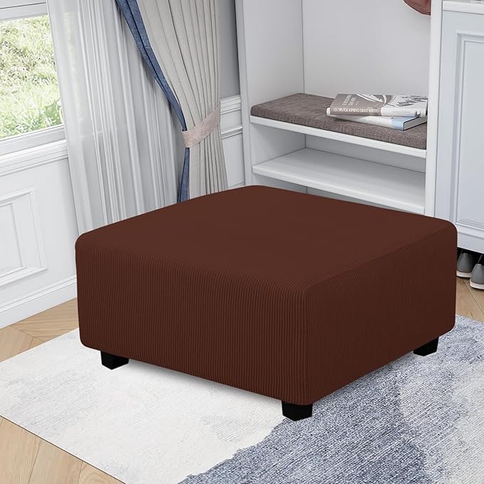 Easy-Going Stretch Square Ottoman Cover 40x40x15 inch Folding Storage Stool Furniture Protector Soft Rectangle slipcover with Elastic Bottom Coffee
