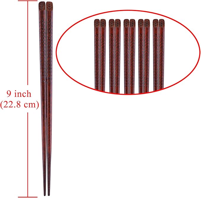 Antner 5 Pairs Hardwood Chopsticks Japanese Style Reusable Hand-Carved Chopsticks Natural Wood Chop Sticks with Gift Box, Dishwasher Safe