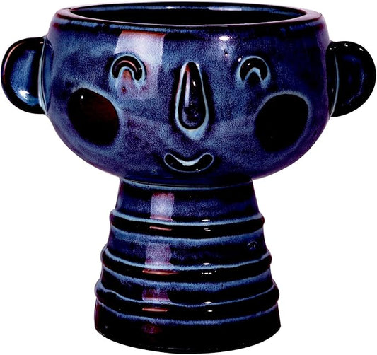 Planter, Ceramic Cute Face Flower Pot Head, Indoor Outdoor, Drainage Hole, 7x5x6 inches, Light Blue