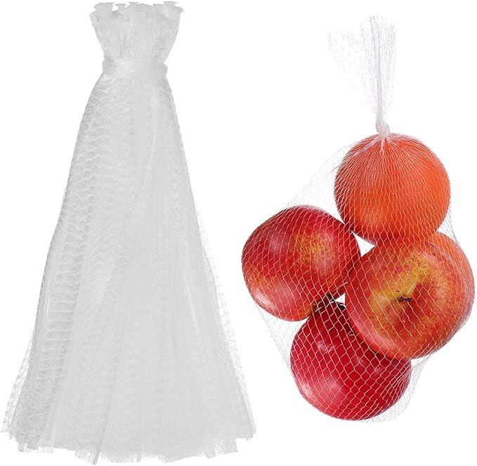 uxcell 100PCS Reusable Mesh Produce Bags, 11.8 Inches Egg Hatching Bags Washable Breathable Fruit Net Stretchable Mesh Netting Storage for Seafood Vegetable Onion Grocery Shopping, White