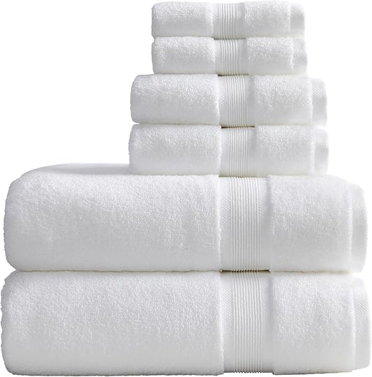 Springtree Home Luxury Bamboo Rayon Bath Towel Set 6 Piece Set | 35% Bamboo Rayon - 65% Zero Twist Cotton | Absorbent Quick-Dry Towels for Bathroom | Oeko-TEX Standard 100 Cotton | White