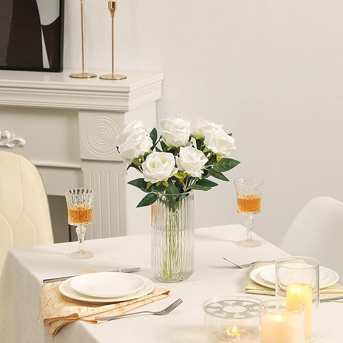 Ribbed Glass Vase,Flower Vase for Bouquet, Clear Glass Vases for Flowers, Modern Vases for Living Room, Bathroom, Dining Table, Office, Wedding, Centerpieces, 8 Inches