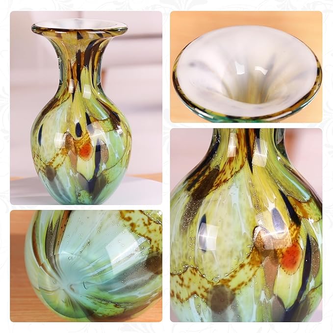 KAMMAK Colored Glass Vase, Beautiful Hand Blown Decorative Vase, Modern Art Vase for Flower Mantle Dining Table Centerpiece, Entryway Living Room Wedding Decoration, FH001
